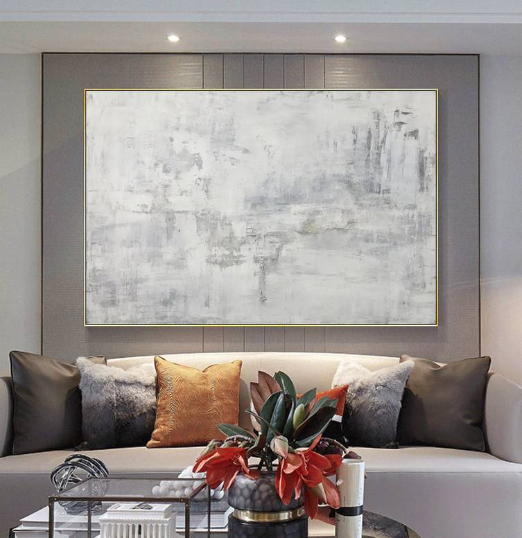 Painting Handmade Grey White Minimalist Abstract Canvas Wall Art CKF15